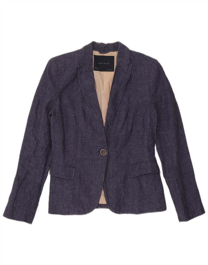 Blazer pentru femei Zara cu 1 nasture UK 12 Medium Bleumarin
