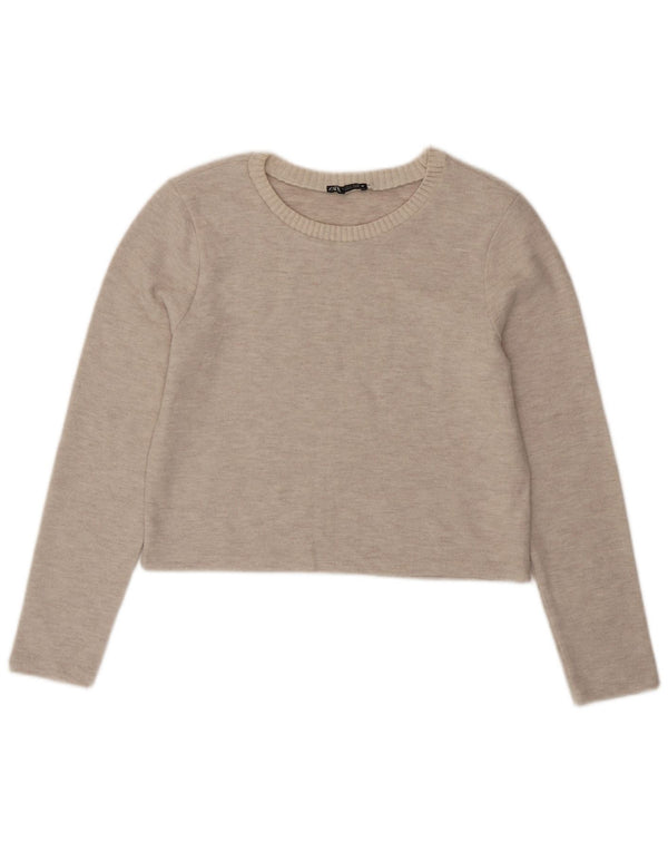 Pulover pentru femeie cu gât de barcă Zara UK 14 mare, bej, poliester