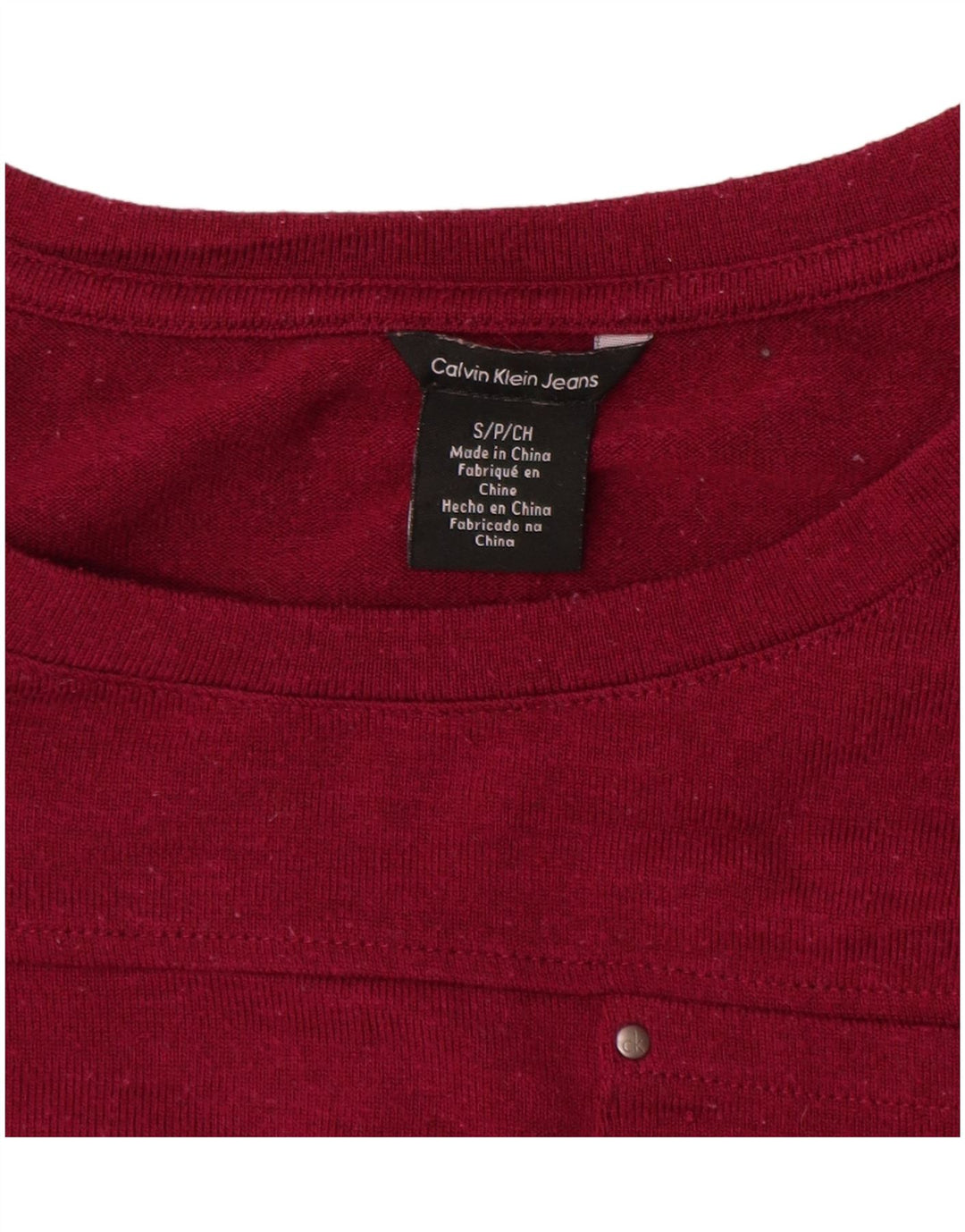 CALVIN KLEIN JEANS Top pentru femei cu mâneci 3/4 UK 10 Mic Bordeaux Poliester
