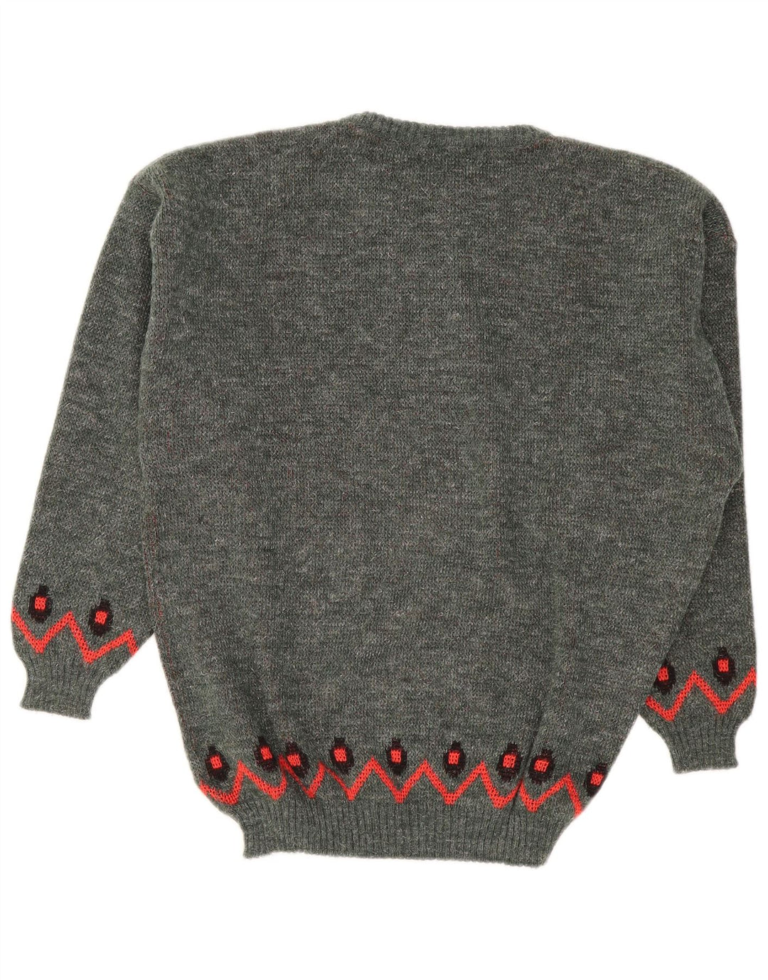 Pulover vintage pentru bărbați cu decolteu triplu, mare, gri geometric, poliacrilic
