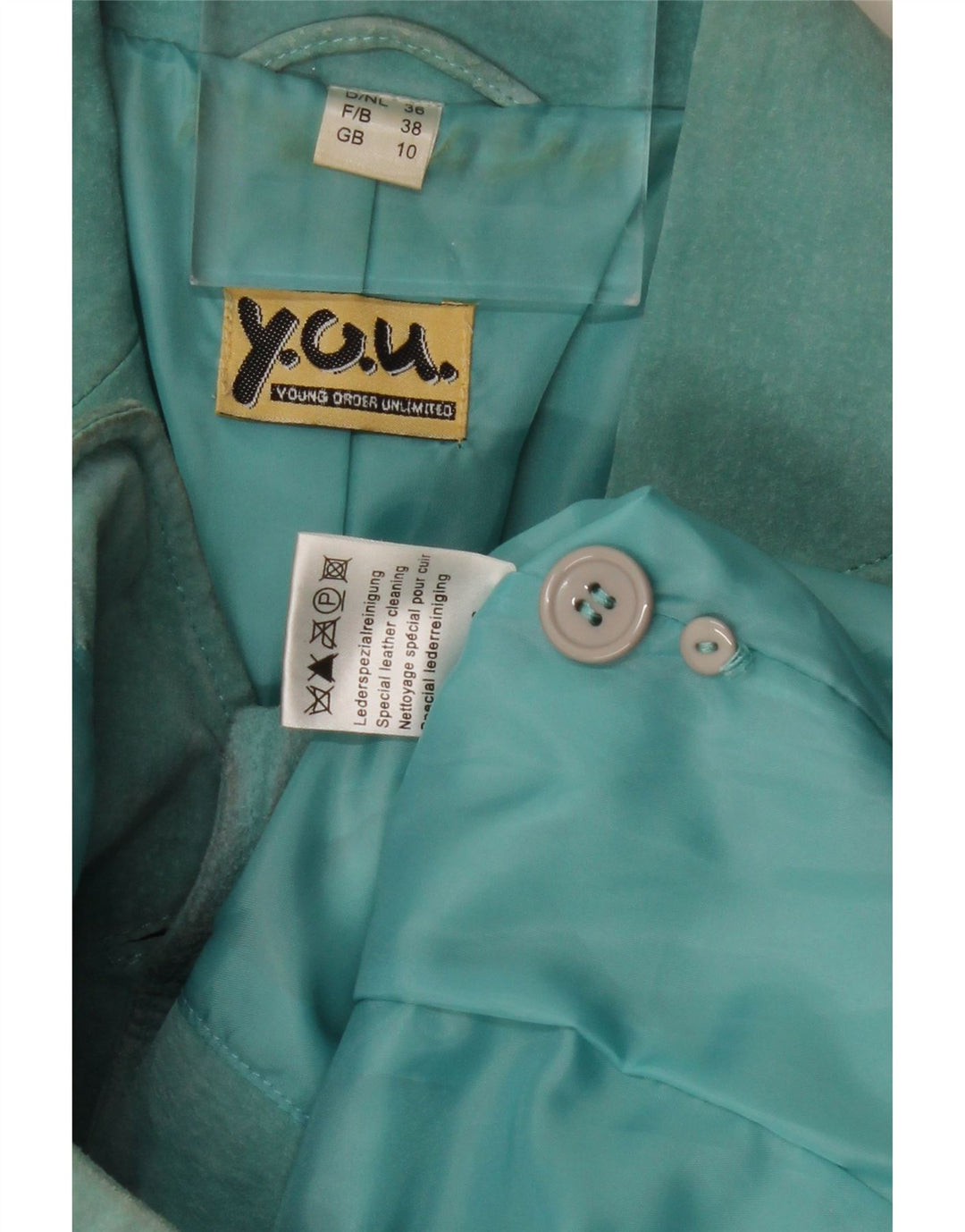 Jachetă pentru femei VINTAGE din piele intoarsa cu 2 nasturi UK 10 Mic din piele turcoaz