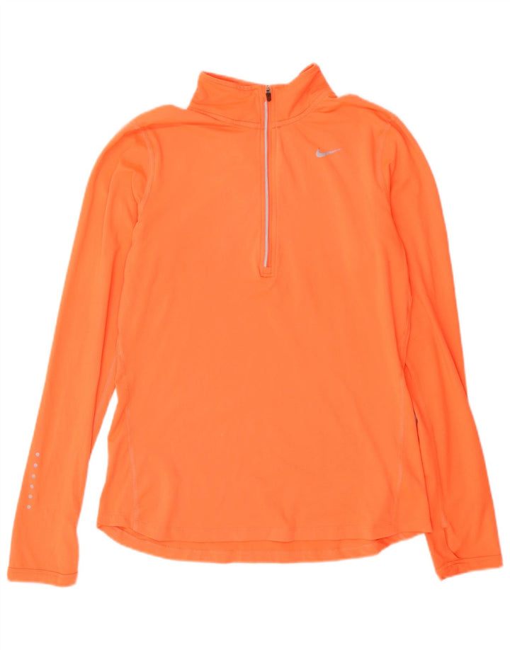 Top cu mânecă lungă pentru femei Dri Fit Dri Fit, cu fermoar, poliester portocaliu, UK 10