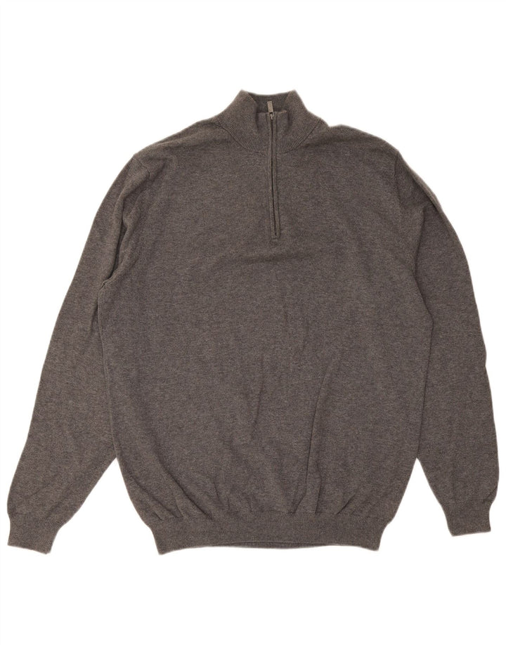 Pulover Massimo Dutti pentru bărbați, cu fermoar, cu gât, bumbac XL, gri