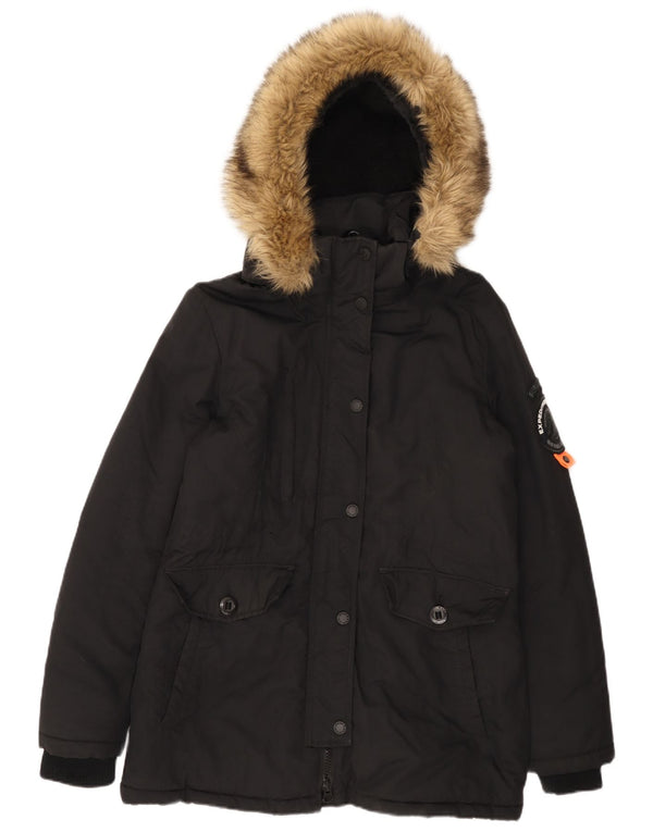 Jachetă parka cu glugă Superdry pentru femei UK 14, mare, negru, nailon