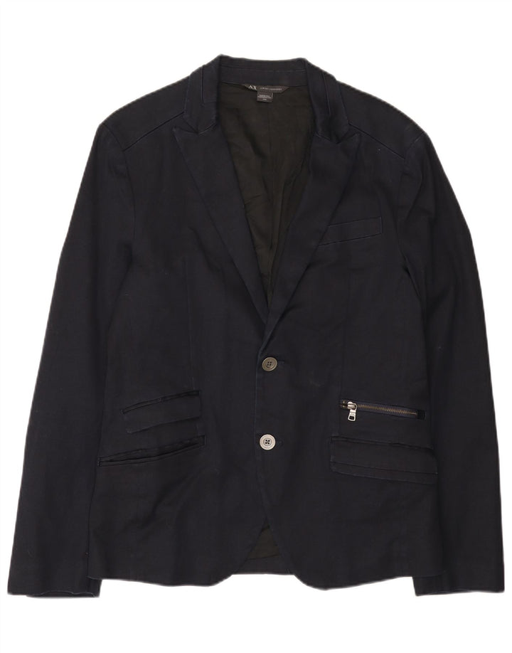 Jachetă Blazer pentru bărbați Armani Exchange cu 2 nasturi UK 38 Bumbac mediu albastru bleumarin