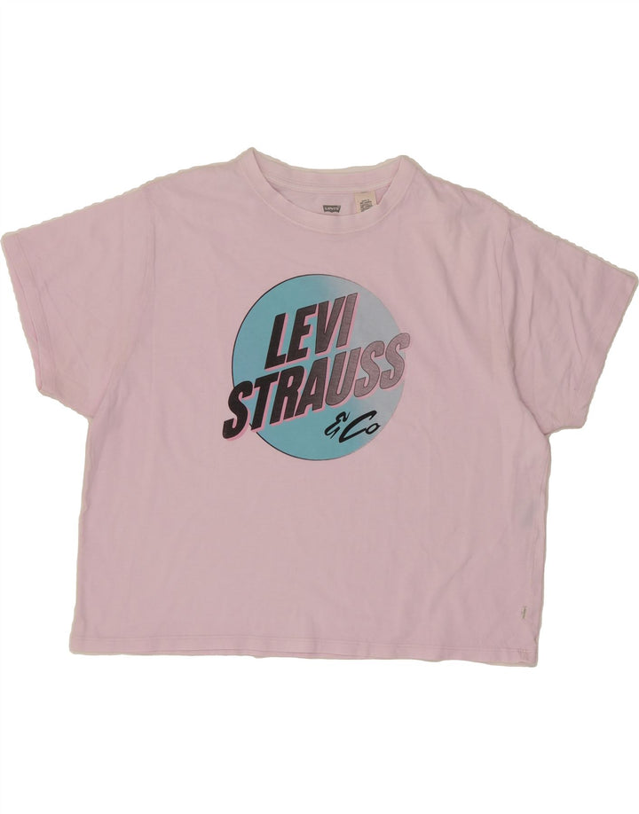 LEVI'S Womens Crop Graphic T-Shirt Top UK 14 Medium Pink Vintage Levi's and Second-Hand Levi's from Messina Hembry 