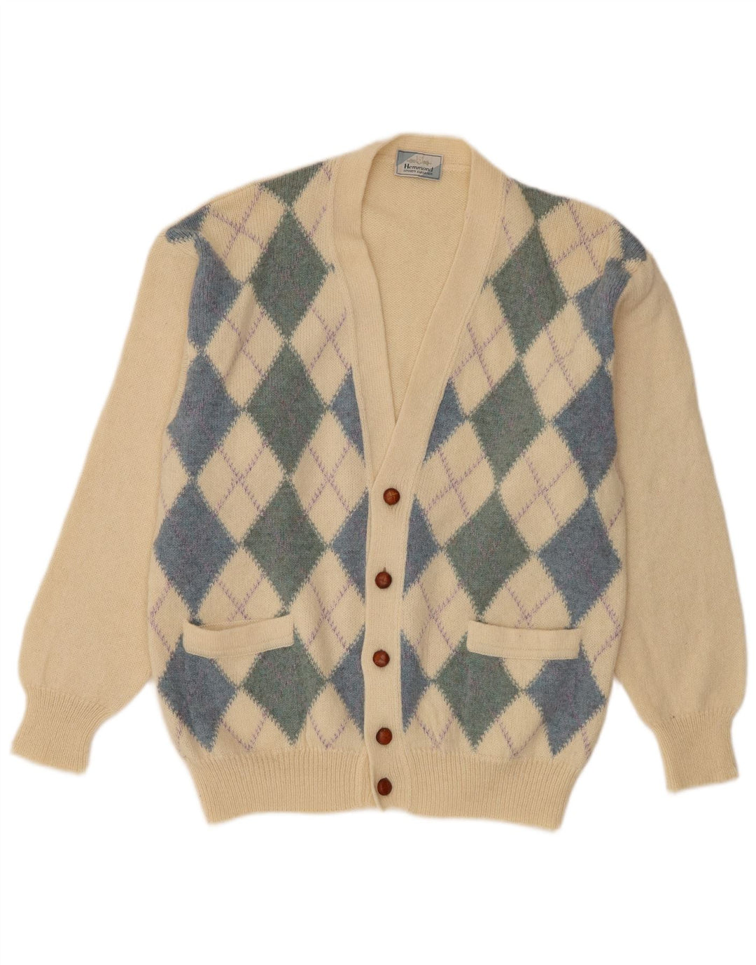 Pulover cardigan pentru bărbați Hemmond, mare, bej, lână virgină Argyle/Diamond