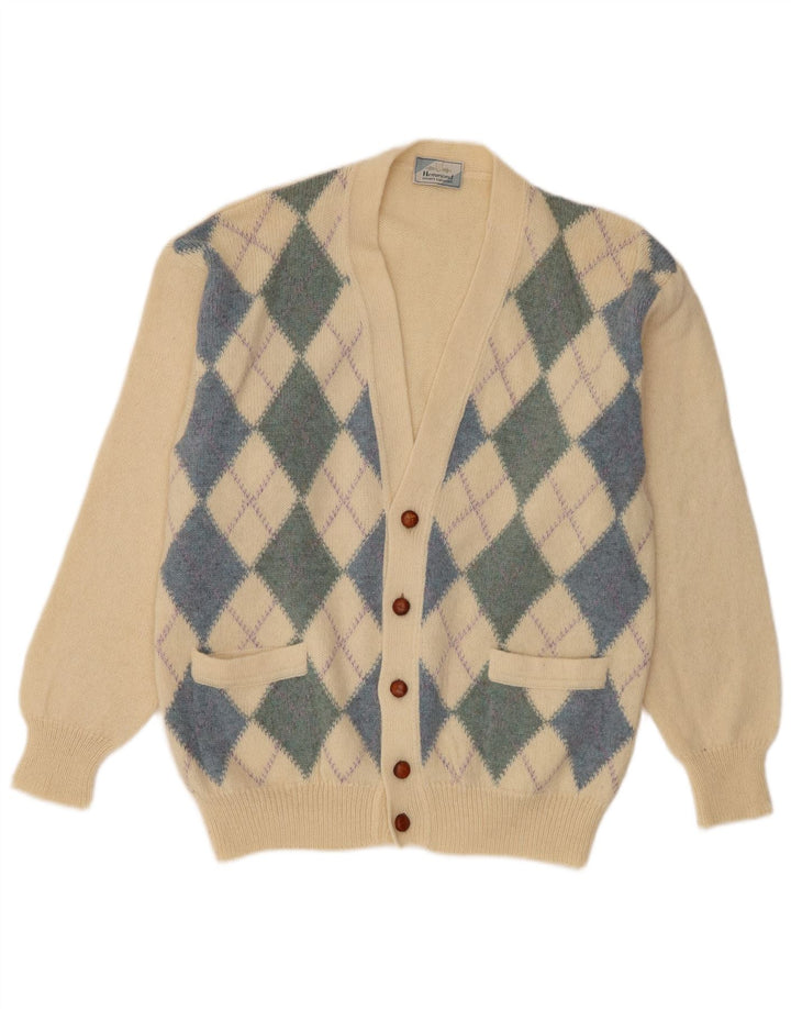 Pulover cardigan pentru bărbați Hemmond, mare, bej, lână virgină Argyle/Diamond