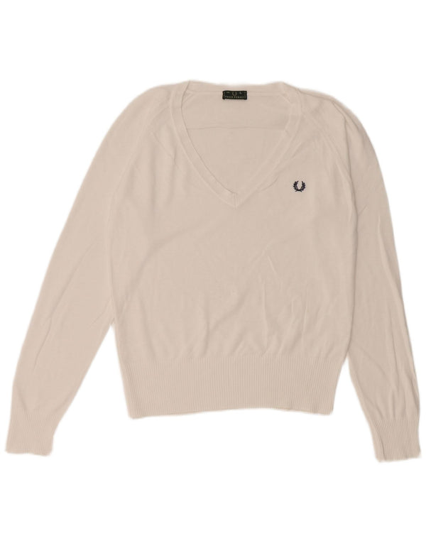 Pulover cu decolteu în V Fred Perry pentru femei UK 14 Large White