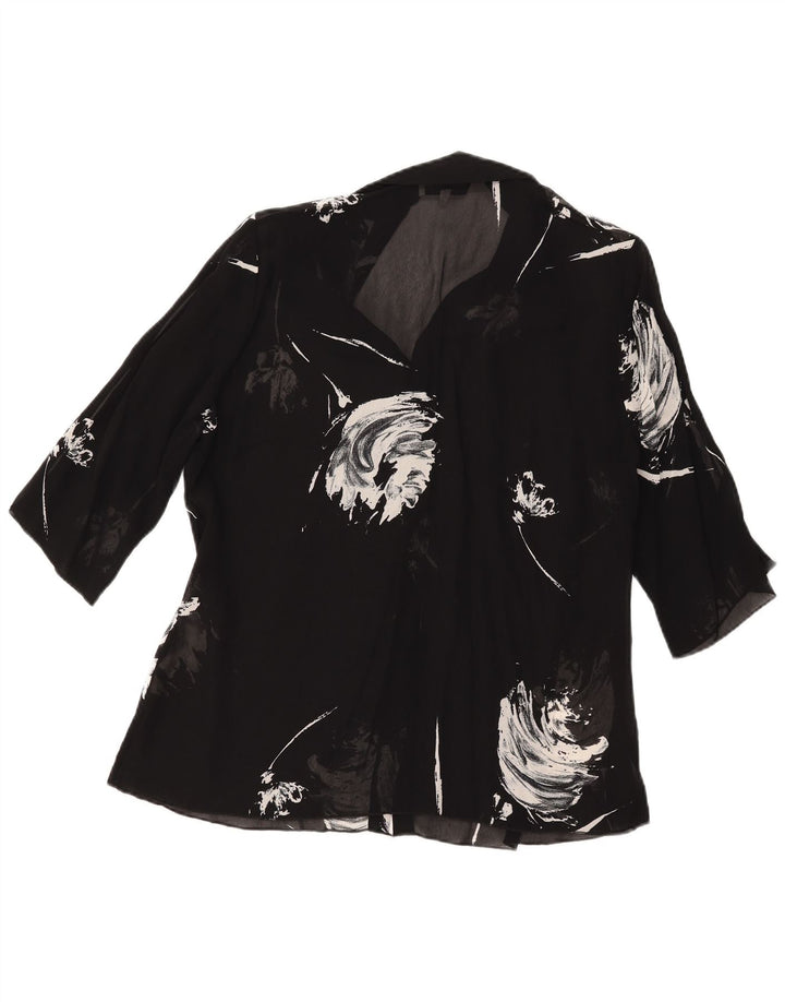 Bluză cămașă cu mânecă jumătățită cu model abstract pentru femei vintage IT 48 XL negru