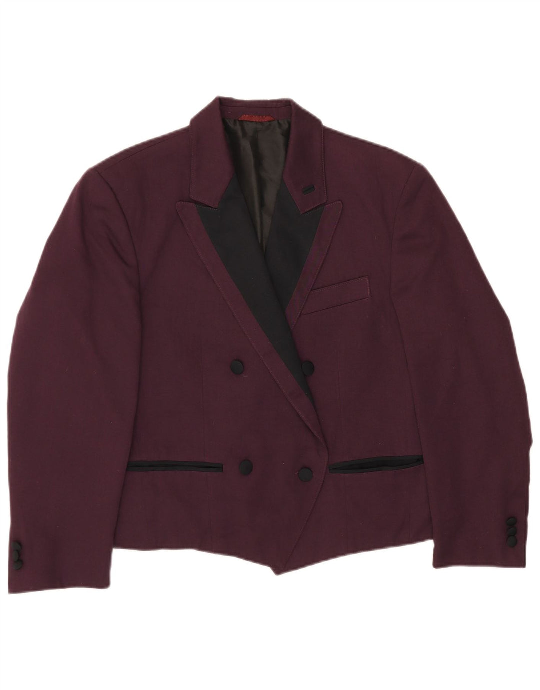 VINTAGE Womens Blazer Jacket UK 14 Medium Burgundy Colourblock