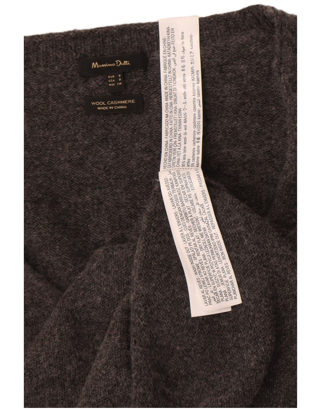 Pulover cu decolteu în V Massimo Dutti pentru femei UK 10 Lână gri mică