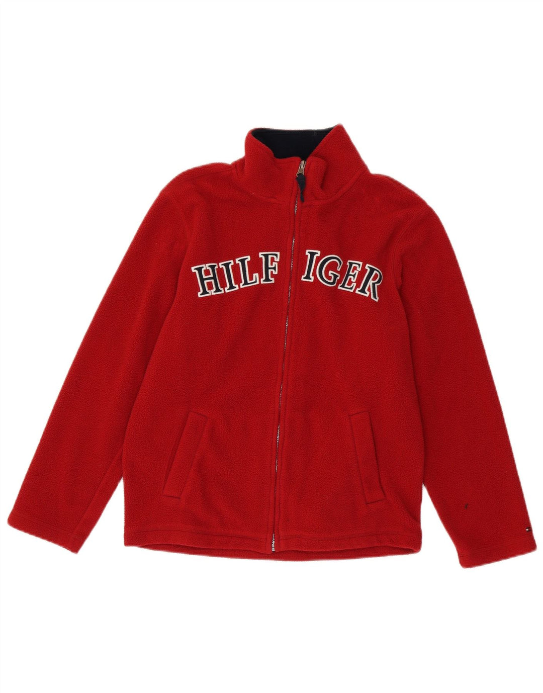 TOMMY HILFIGER Boys Graphic Fleece Jacket 12-13 Years Large Red Polyester Vintage Tommy Hilfiger and Second-Hand Tommy Hilfiger from Messina Hembry 
