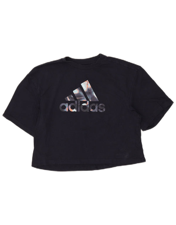Tricou crop grafic Adidas pentru femei Top UK 8/10 Small Bleumarin