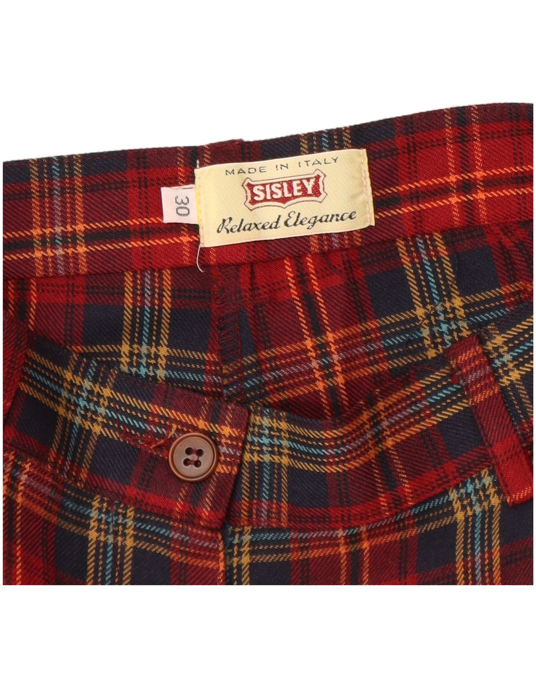 Pantaloni scurți chino cu talie înaltă pentru femei Sisley W30 poliester cu carouri roșii medii