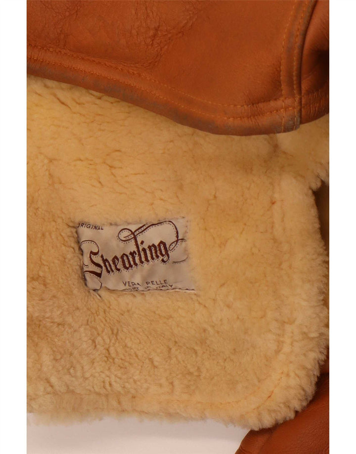 Vintage Mens Shearling Jacket UK 40 Large Brown Colourblock Leather