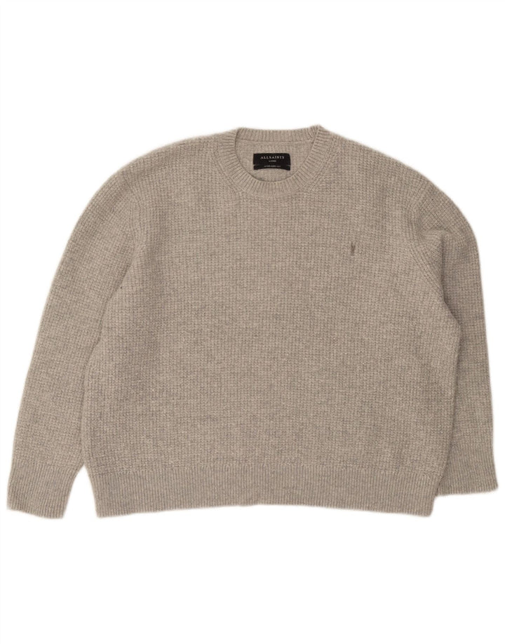 All Saints Pulover supradimensionat pentru femei cu decolteu triplu UK 16 Lână mare, gri