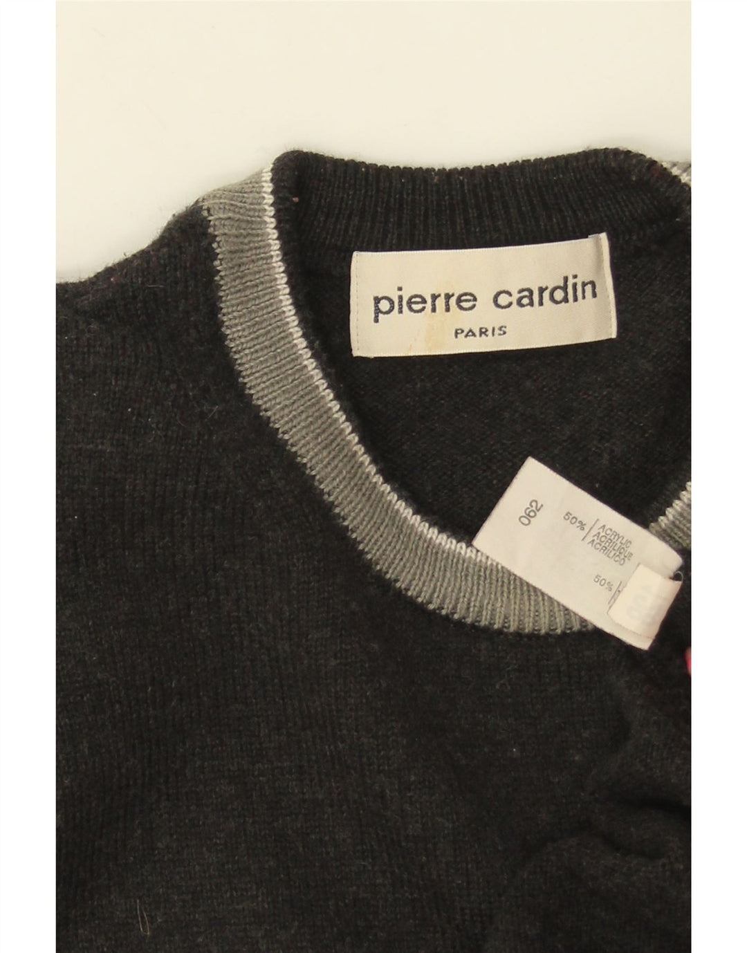 PIERRE CARDIN Pulover pentru bărbați cu gât roșu, gri mediu, bloc de culoare