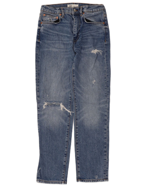 Blugi drepti distressed pentru femei Zara EU 36 XS W26 L27 Albastru