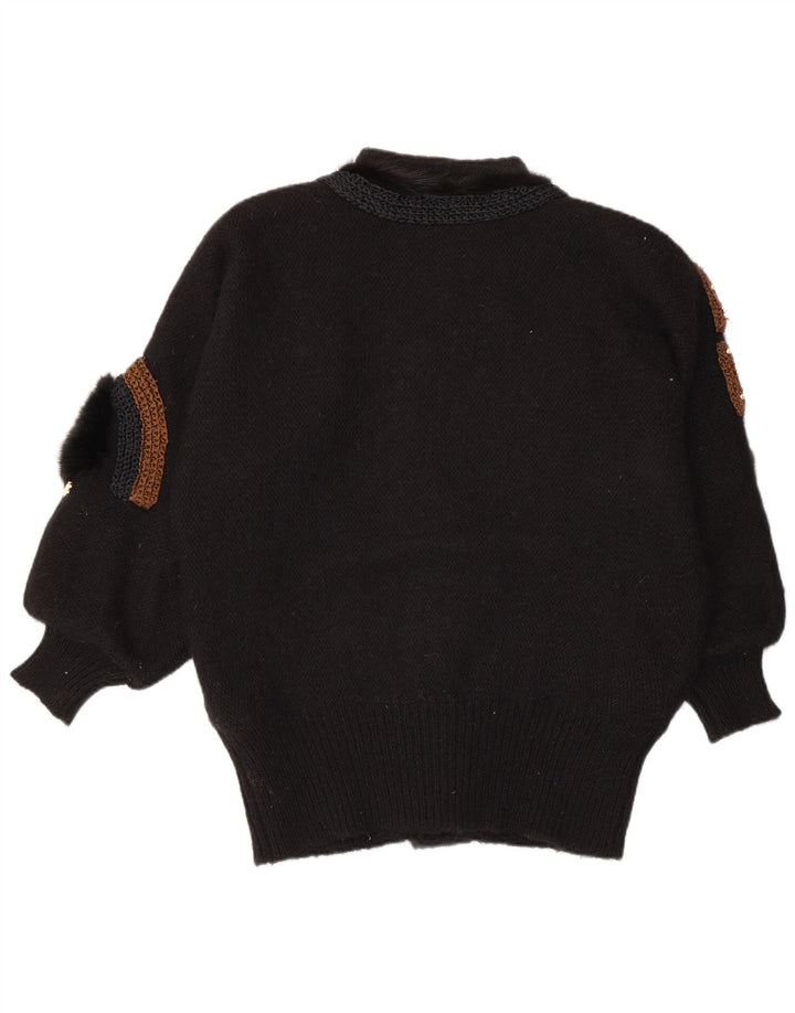 VINTAGE Pulover cardigan cu model abstract pentru femei EU 42/44 mare negru