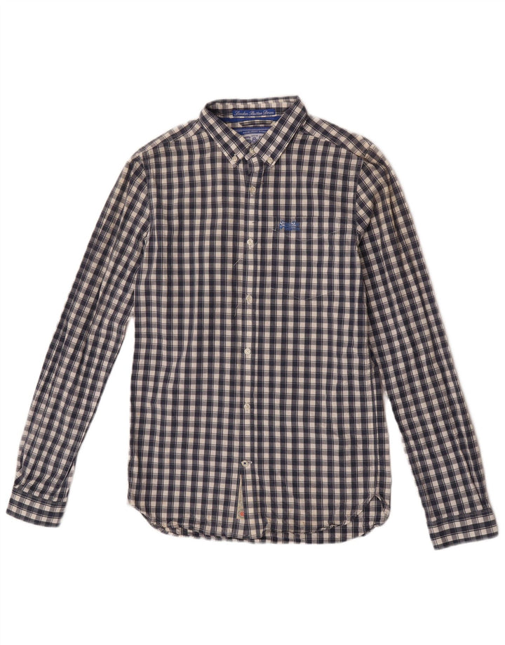 Cămașă pentru bărbați Superdry, bumbac cu carouri, albastru bleumarin