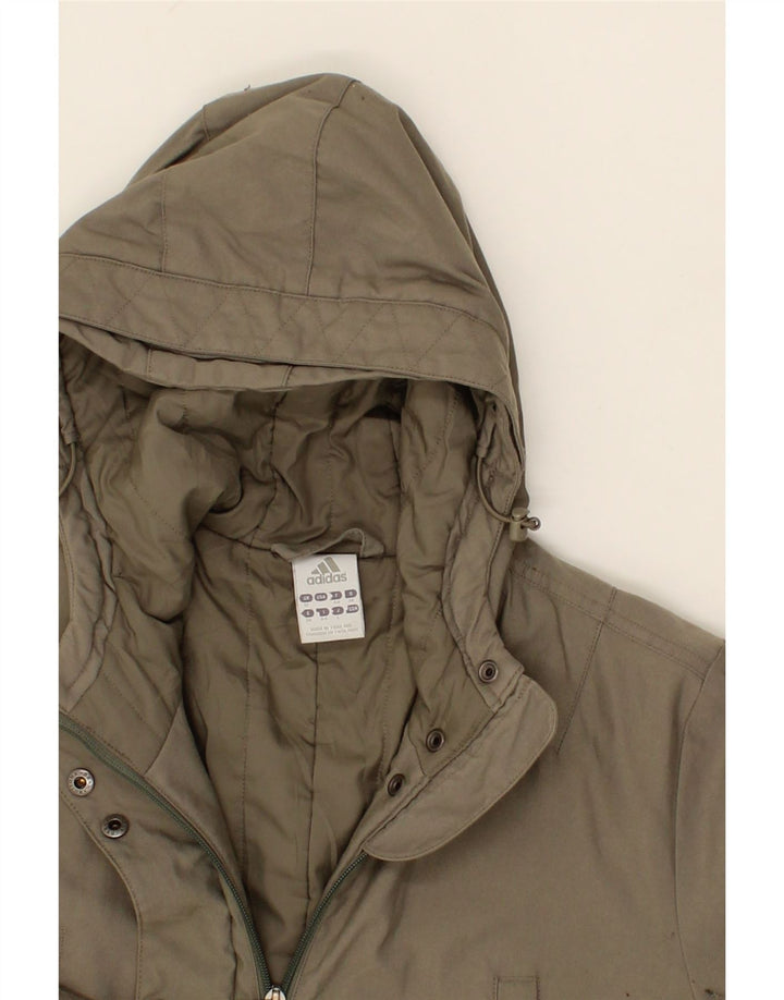 ADIDAS Womens Hooded Windbreaker Coat UK 12 Medium Khaki Polyamide Vintage Adidas and Second-Hand Adidas from Messina Hembry 