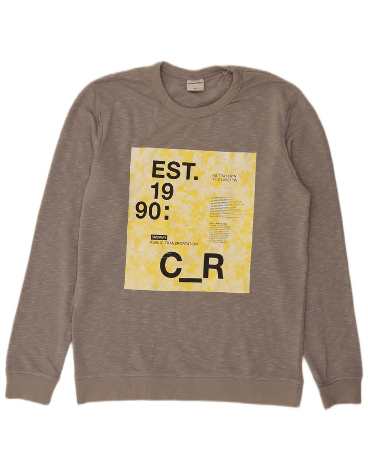Pulover cu grafică Jack & Jones pentru bărbați, gri mediu cu pete