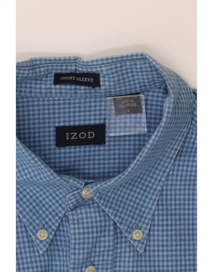 IZOD Mens Short Sleeve Shirt Large Blue Gingham Cotton Vintage Izod and Second-Hand Izod from Messina Hembry 