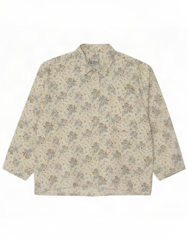 Cămașă de flanel vintage pentru femei UK 18 XL, alb, din poliester floral