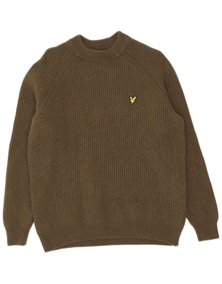 Pulover Lyle & Scott pentru bărbați, cu gât crew, bumbac mediu kaki
