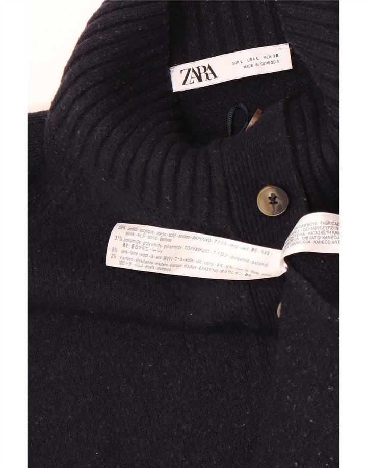 Pulover pentru femei supradimensionat cu gât cu nasturi Zara UK 16 mare bleumarin