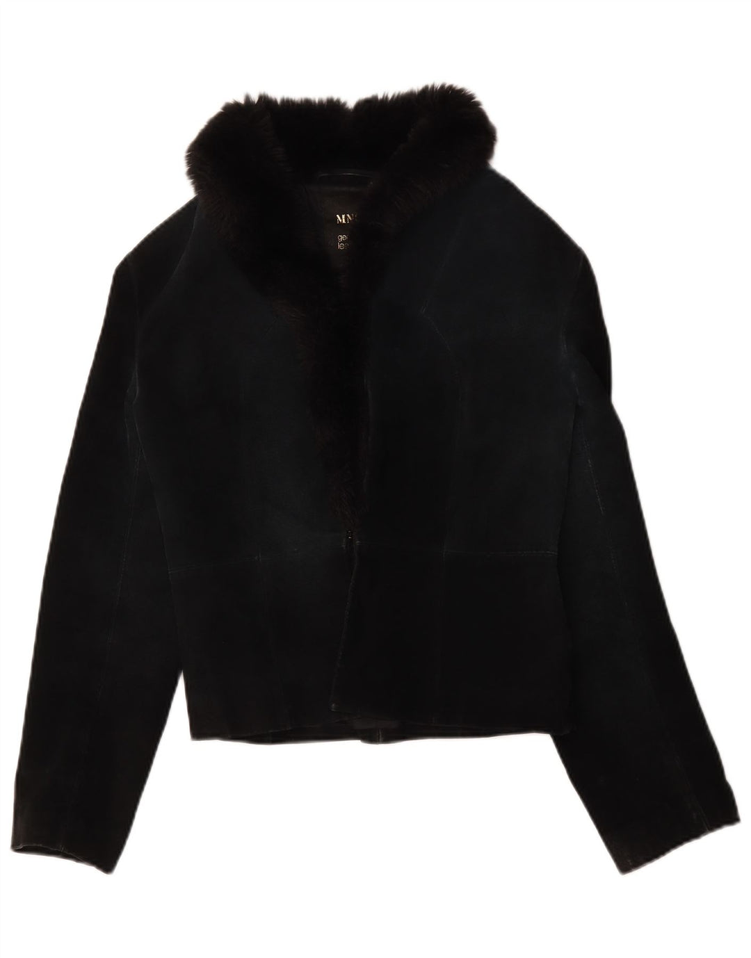 Jachetă de piele intoarsă pentru femei Mango UK 12 Medium Black Leather