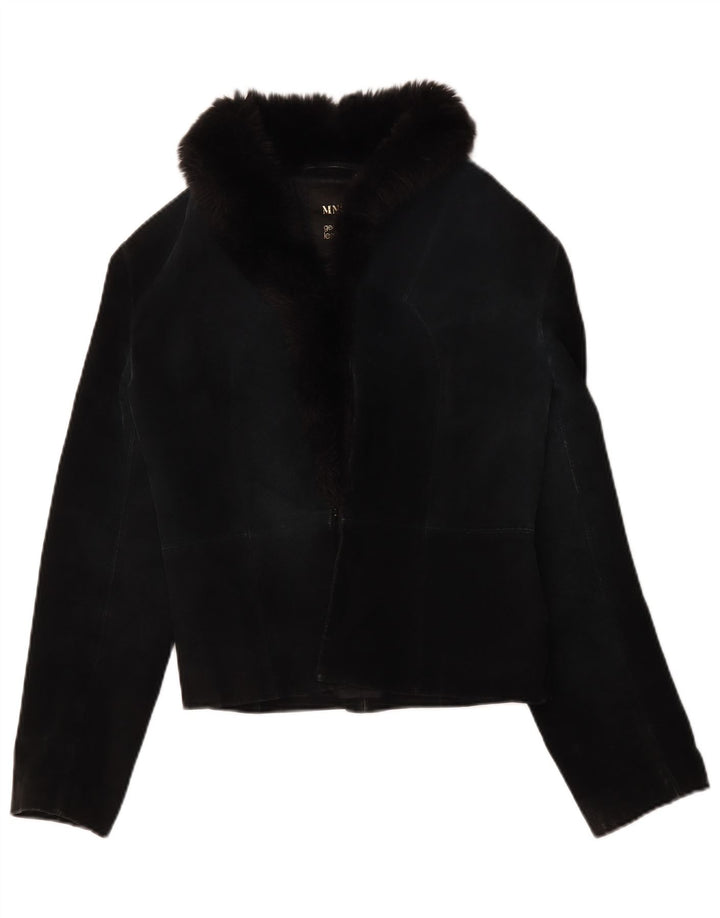 Jachetă de piele intoarsă pentru femei Mango UK 12 Medium Black Leather