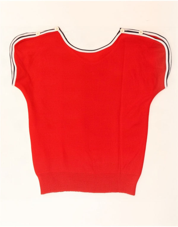 Pulover vintage pentru femei cu mânecă scurtă, cu gât de barcă, UK 10, roșu mic