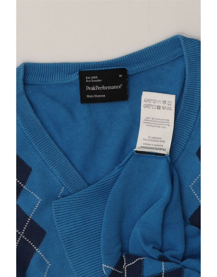 Pulover pentru bărbați Peak Performance cu decolteu în V, albastru mediu Argyle/Diamond