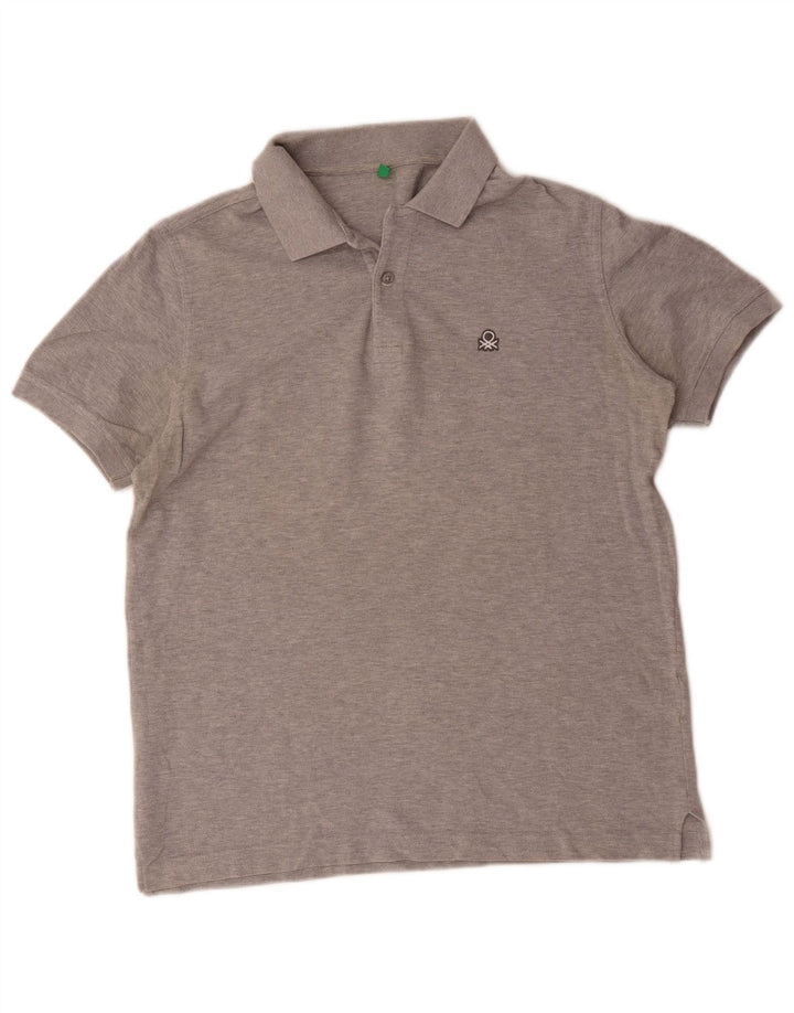 Cămașă polo Benetton pentru bărbați, gri mediu pete