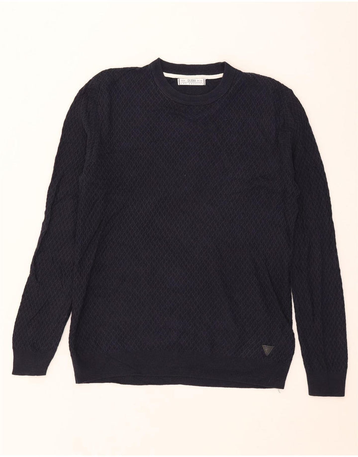 Pulover Guess pentru bărbați, cu gât crew, bumbac mare, albastru bleumarin