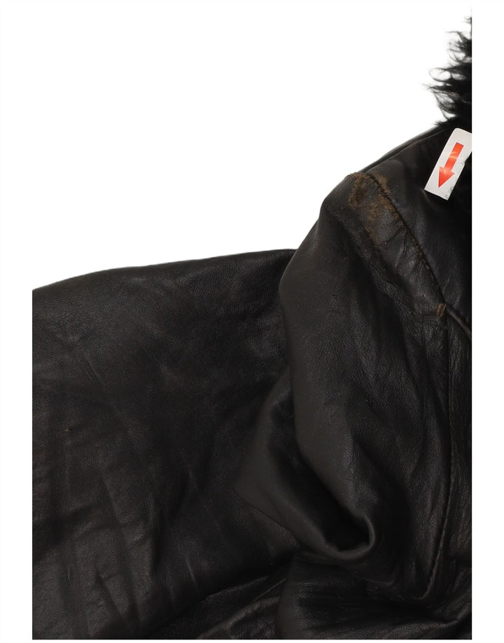 Palton de piele vintage pentru femei UK 8 Small Black