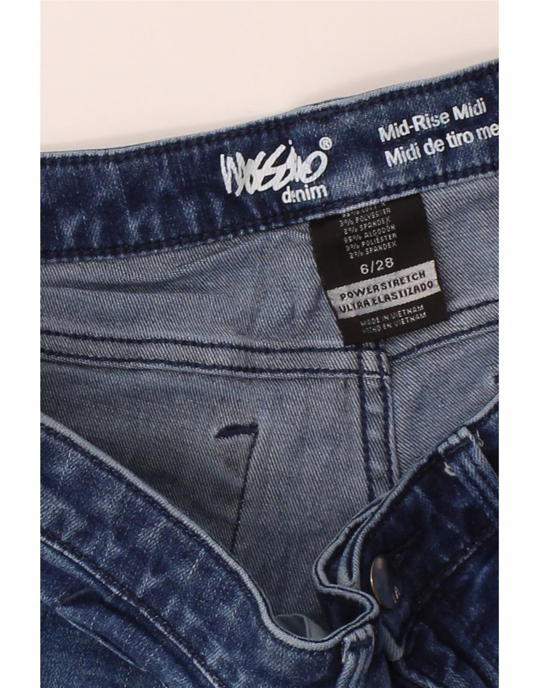 MOSSIMO Womens Power Stretch Denim Shorts US 6 Medium W32 Navy Blue Vintage Mossimo and Second-Hand Mossimo from Messina Hembry 