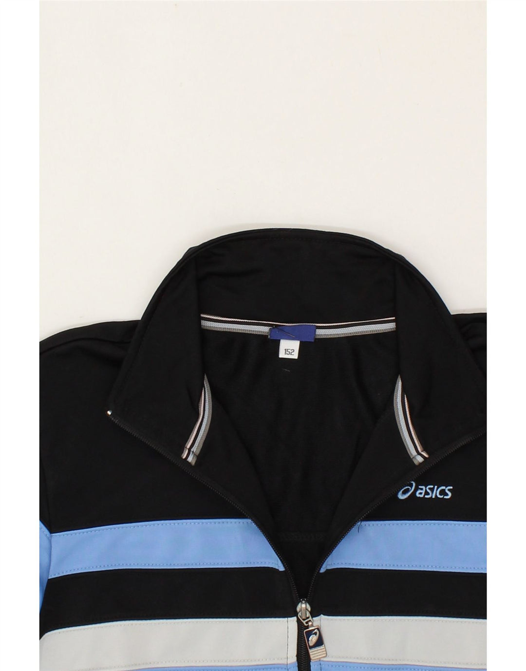 ASICS Boys Tracksuit Top Jacket 11-12 Years Navy Blue Colourblock Vintage Asics and Second-Hand Asics from Messina Hembry 