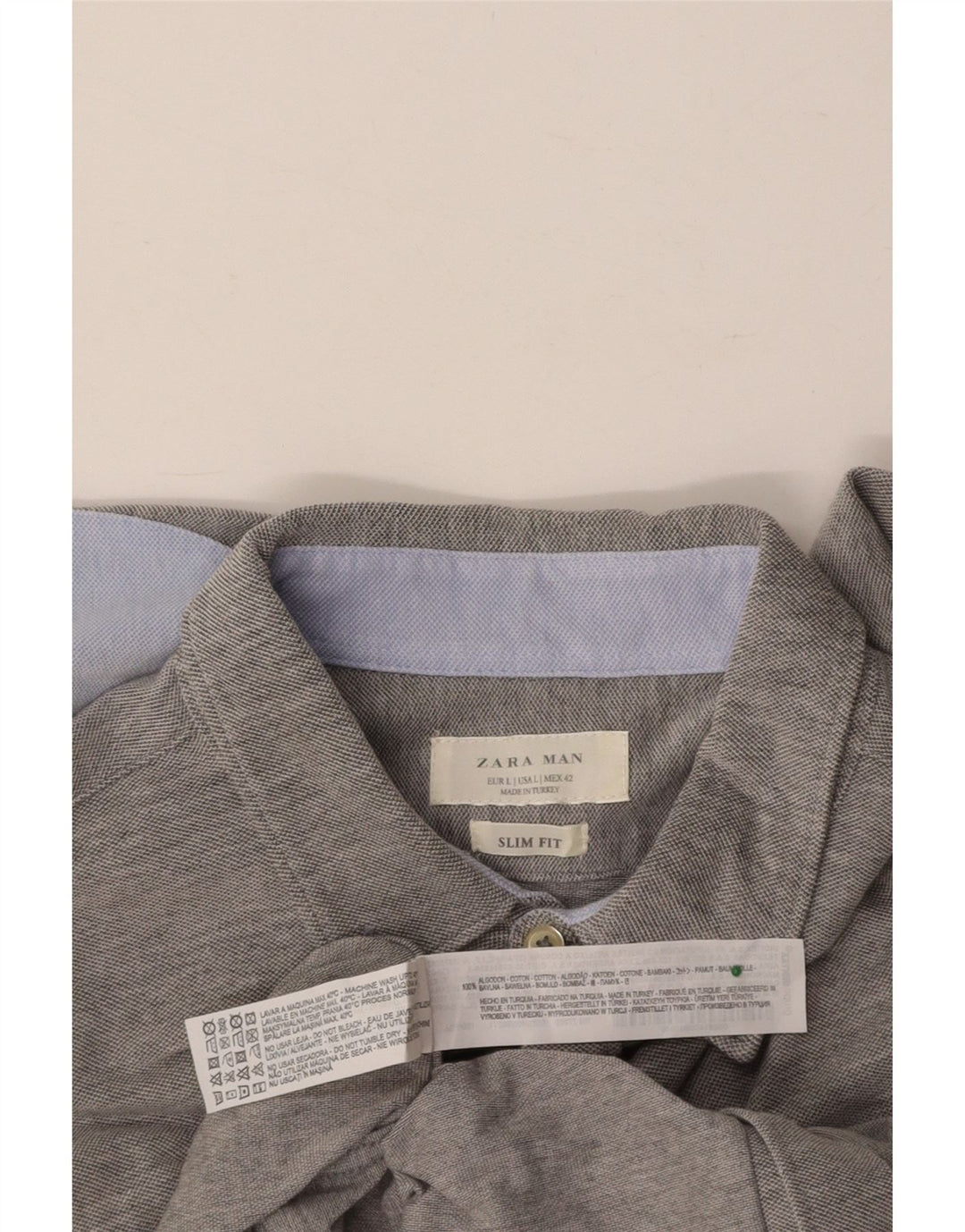 ZARA Mens Slim Fit Shirt Large Grey Cotton