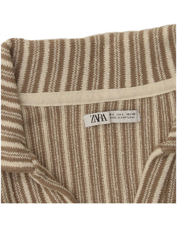 Cămașă polo pentru bărbați Zara, mare, bej, cu dungi