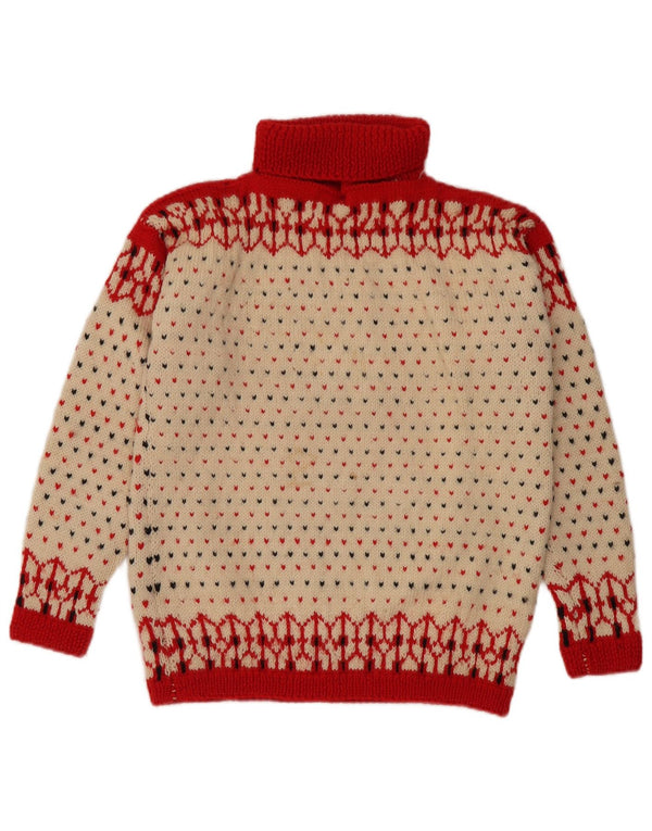 Pulover vintage pentru femei cu gât rulat, UK 14 Medium Off White Fair Isle