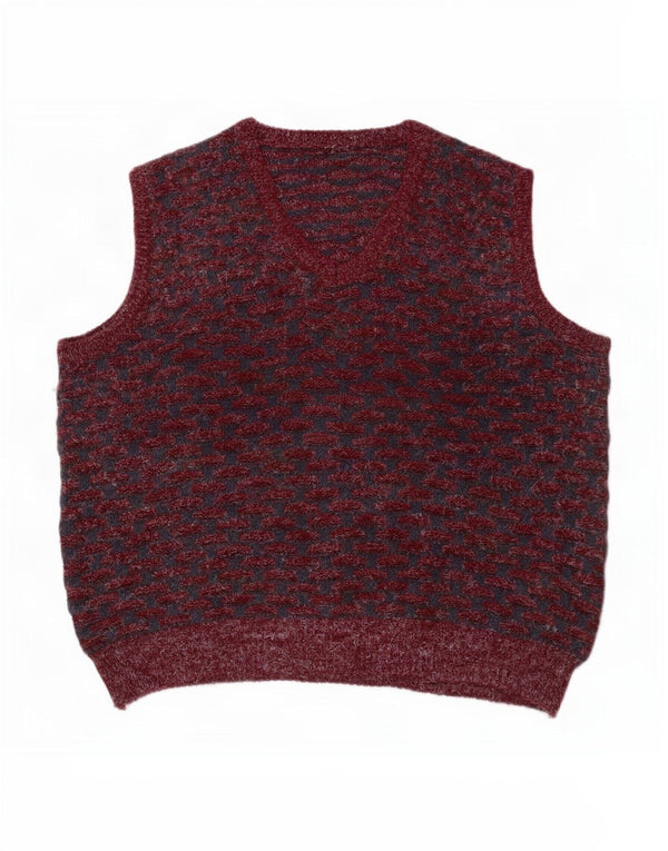 Vestă Vintage bărbați Tank Top XL Burgundy Geometric