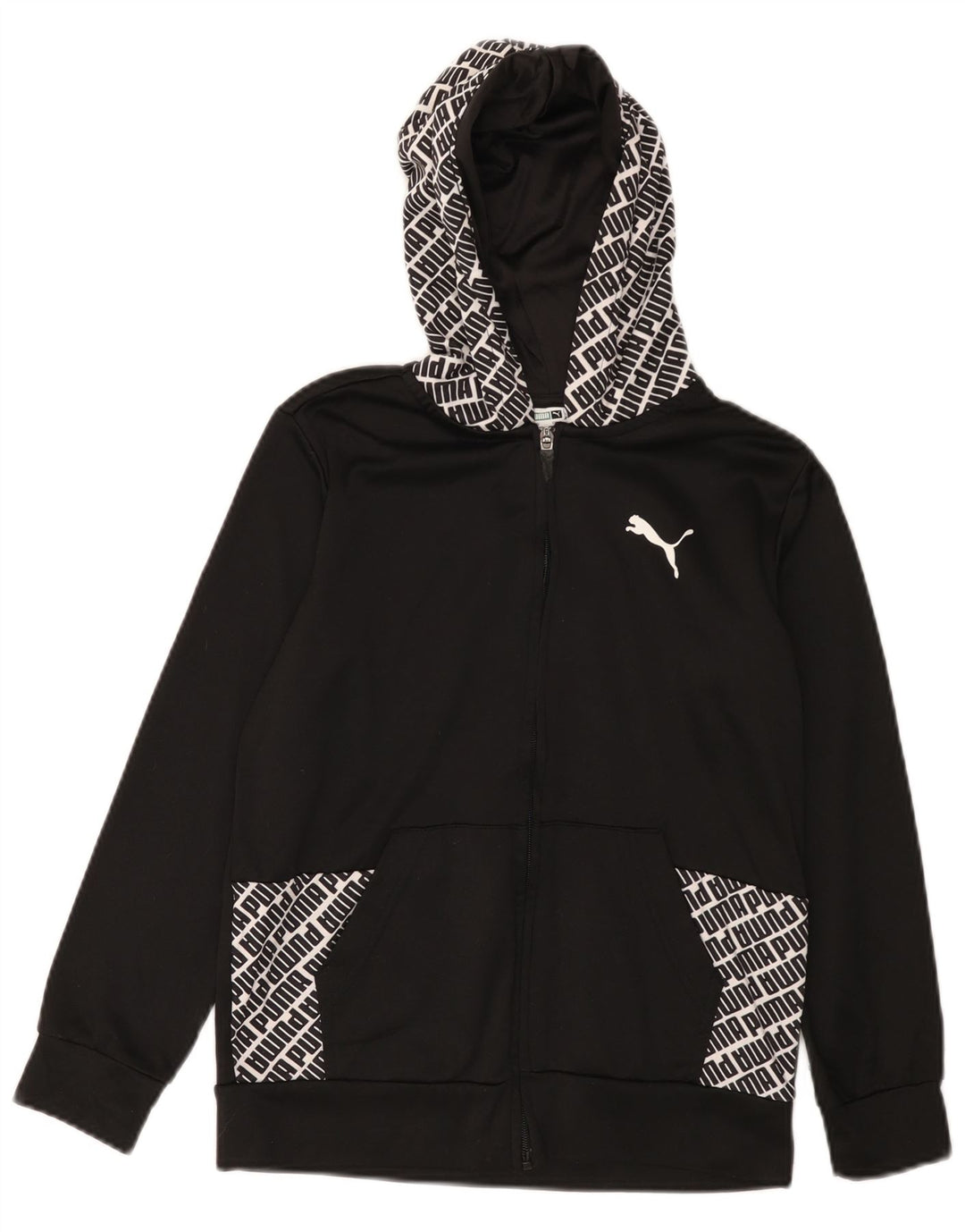 Pulover Puma Graphic Zip Hoodie pentru băieți 10-11 ani Poliester mediu negru