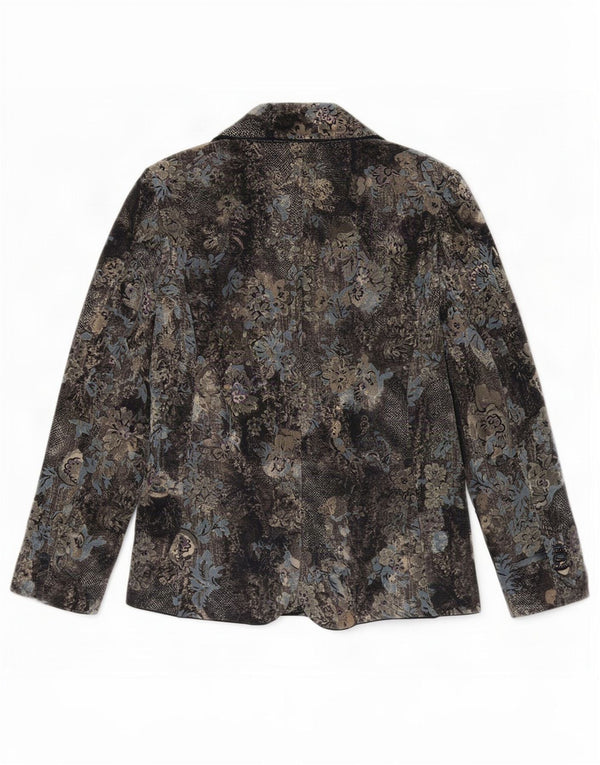 Jachetă vintage pentru femei cu 2 nasturi, UK 16, mare, albastru, bumbac floral