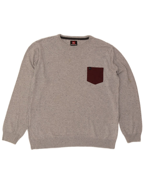Pulover Quiksilver pentru bărbați cu gât roșu, XL, bumbac gri