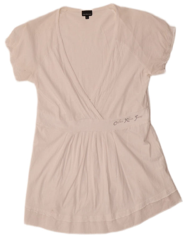 Bluză pentru femei Calvin Klein Jeans Top UK 14 Bumbac alb mare