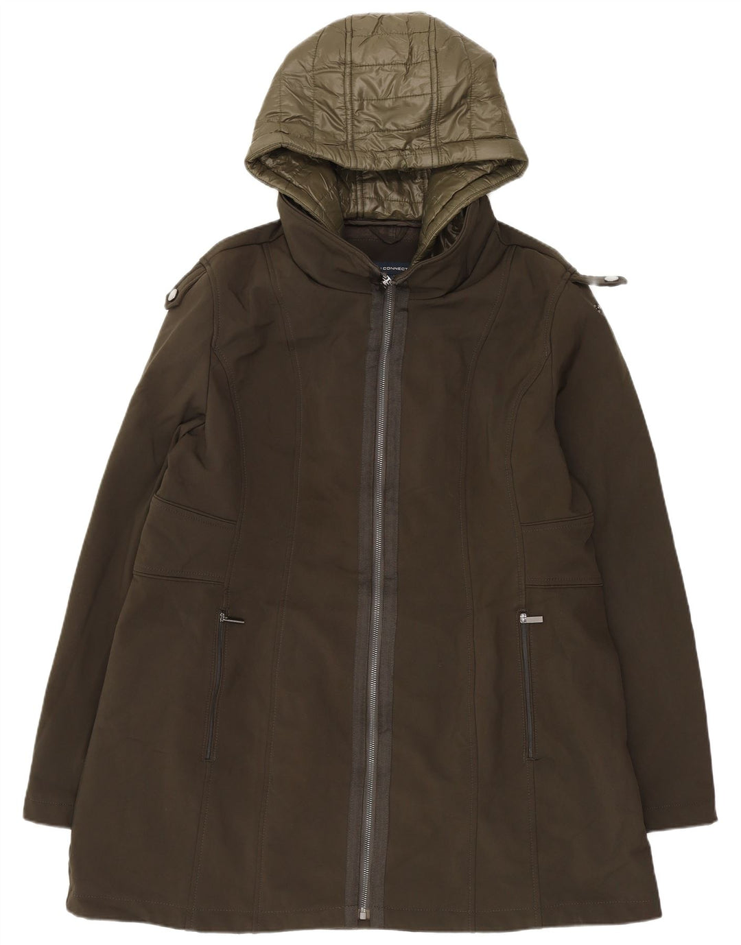 French Connection pardesiu militar cu glugă pentru femei UK 18 XL kaki poliester