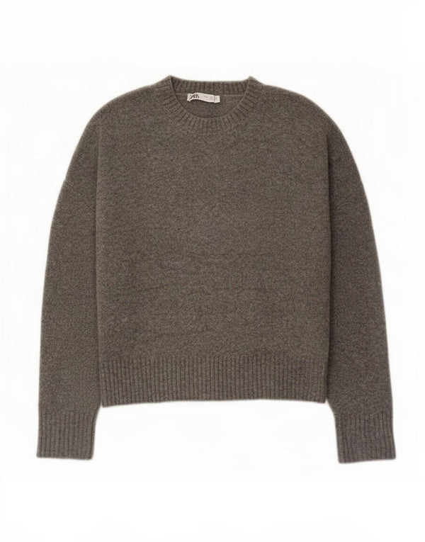 Pulover supradimensionat pentru femei Zara, cu gât de barcă, UK 10, mic, gri acrilic